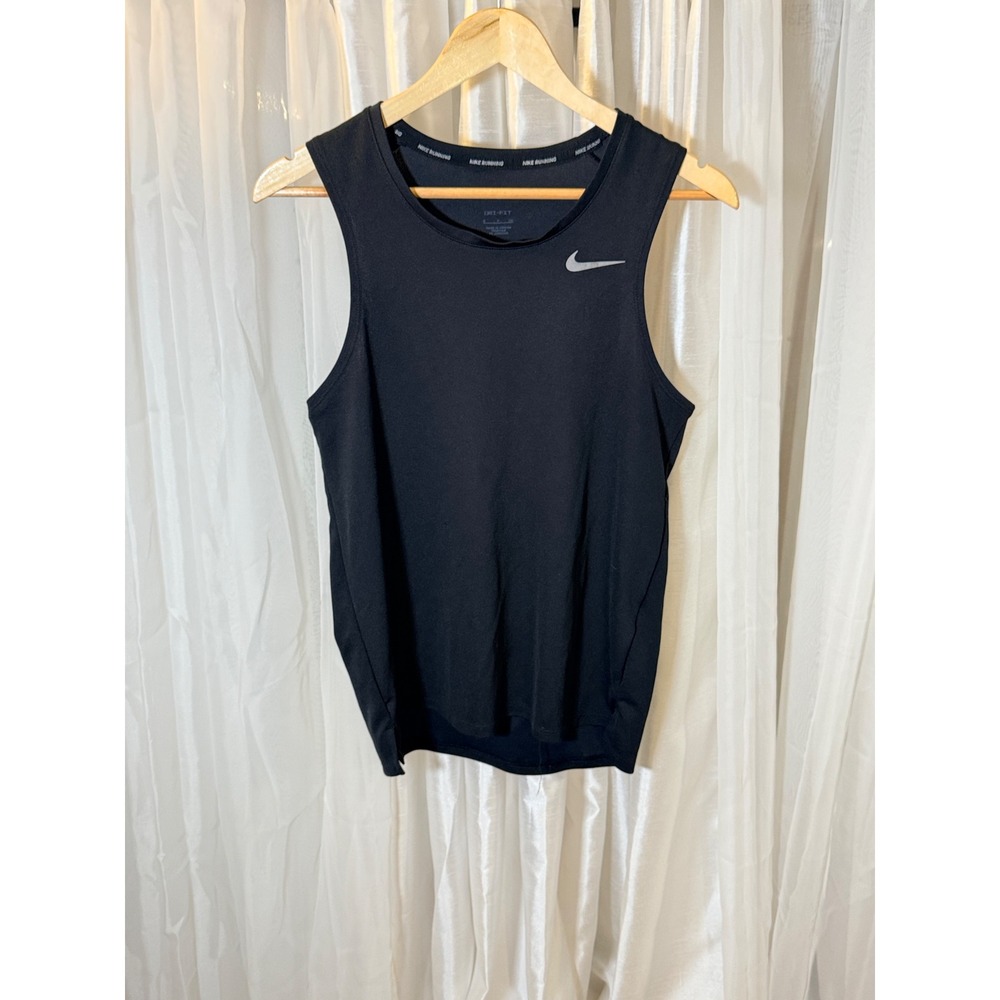 Nike Tank Top Mens Small Black Dri-FIT Running Sleeveless Reflective Swoosh